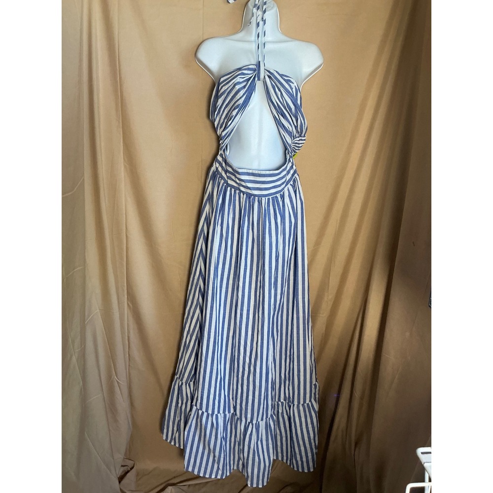 SHEIN Maxi Dress Women XL Blue White Excellent Striped Halter Cutout Boho